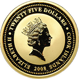 Монета 25 долларов 2008 Лебеди Любовь бесценна Острова Кука