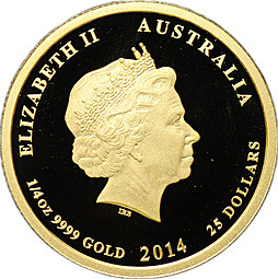 Монета 25 долларов 2014 Год лошади цветная Лунар Австралия