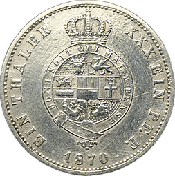 Монета 1 талер 1870 Мекленбург-Стрелиц Германия