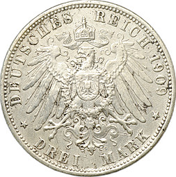 Монета 3 марки 1909 D Бавария Германия