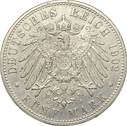 Монета 5 марок 1902 D Бавария Германия