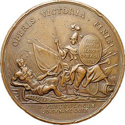 Медаль Петр I В память взятия в плен Левенгаупта при Переволочной 30 июня 1709 П.Г. Стадницкий 1892