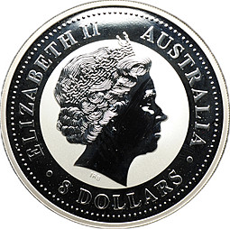 Монета 8 долларов 2005 Год Петуха Лунар Австралия