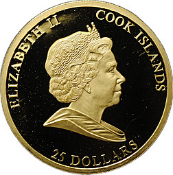 Монета 25 долларов 2011 Год Кролика Острова Кука