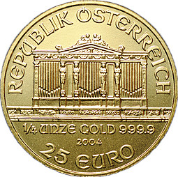 Монета 25 евро 2004 Венская филармония (филармоникер) Австрия