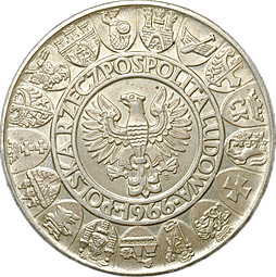 Монета 100 злотых 1966 1000 лет, Мешко и Дубравка по пояс Проба Польша