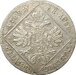 Монета 30 крейцеров 1765 Мария Терезия - орел с 5 гербами Австрия