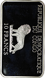 Монета 10 франков 2001 Иллюзия Жизнь в розе Конго