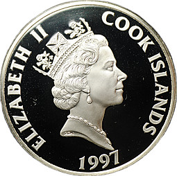 Монета 20 долларов 1997 19 век - Изобретение автомобиля Острова Кука