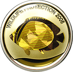 Монета 10 франков 2005 Рыба-бабочка Охрана природы Конго