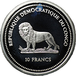 Монета 10 франков 2005 Рыба-бабочка Охрана природы Конго