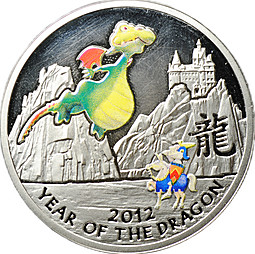 Монета 1 доллар 2011 Год дракона, сказочный Лунный календарь Ниуэ