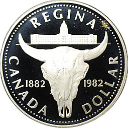 Монета 1 доллар 1982 100 лет городу Реджайна PROOF Канада