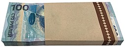 Пачка (корешок) 100 рублей 2014 Олимпиада Сочи серия АА большие 100 банкнот