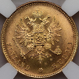Монета 20 марок 1913 S Русская Финляндия слаб ННР MS 64