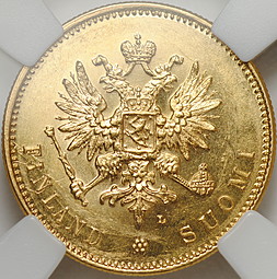 Монета 20 марок 1910 L Русская Финляндия слаб ННР MS 63