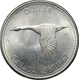 Монета 1 доллар 1967 100 лет Конфедерации Гусь Канада