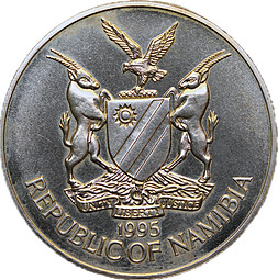 Монета 10 долларов 1995 50 лет ООН медно-никель Намибия