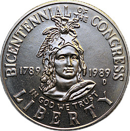 Монета 50 центов 1989 D 200 лет Конгрессу США
