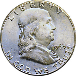 Монета 50 центов 1963 Франклин США