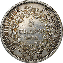 Монета 5 франков 1873 A Франция