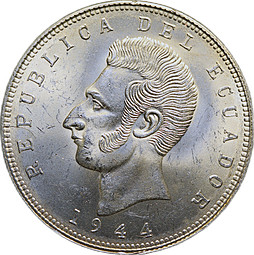 Монета 5 сукре 1944 Эквадор
