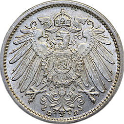 Монета 1 марка 1908 D Германия