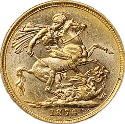 Монета 1 соверен (фунт) 1876 Великобритания