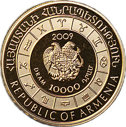 Монета 10000 драм 2009 Знаки зодиака Рак Армения