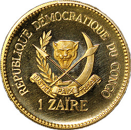 Монета 1 заир 1970 Президент Мобуту Конго