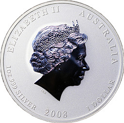 Монета 1 доллар 2008 Год Мыши/крысы Лунар 2 цветная Австралия