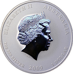 Монета 1 доллар 2009 Год Быка Лунар 2 цветная Лунный календарь Австралия