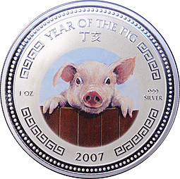 Монета 3000 риелей 2007 Год Свиньи Камбоджа