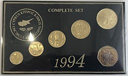 Набор монет 1, 2, 5, 10, 20, 50 центов 1994 Кипр