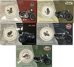 Набор монет 2 доллара 2007 Великие мотоциклы 1930-х Острова Кука