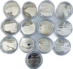 Набор 25 долларов 2003 История авиации Самолеты Соломоновы острова 13 монет