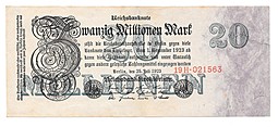 Банкнота 20000000 марок 1923 (20 миллионов) Германия Веймарская республика