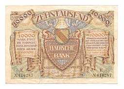 Банкнота 10000 марок 1923 Баденский Банк Мангейм Германия Германская империя