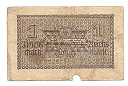 Банкнота 1 рейхсмарка (марка) 1939-1945 для оккупированных территорий Германия Третий Рейх