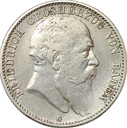 Монета 2 марки 1907 G Баден Германия