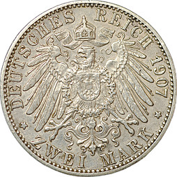 Монета 2 марки 1907 G Баден Германия