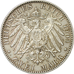 Монета 2 марки 1904 E Траурные На смерть Георга Саксонского Саксония Германия