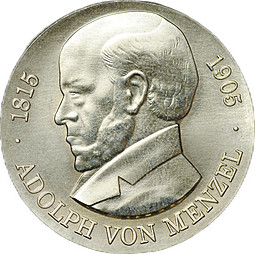 Монета 5 марок 1980 Адольф фон Менцель Германия ГДР