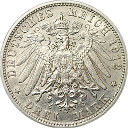 Монета 3 марки 1912 D Бавария Германия