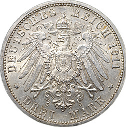 Монета 3 марки 1911 25 лет свадьбы Вильгельма и Шарлоты Вюртемберг Германия