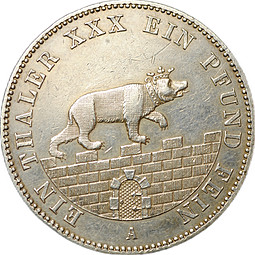 Монета 1 союзный талер 1861 A Ангальт-Бернбург Германия