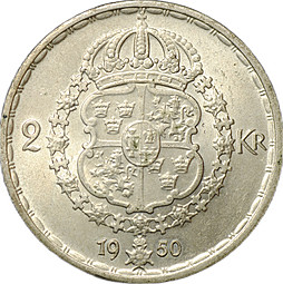 Монета 2 кроны 1950 Швеция