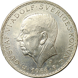 Монета 5 крон 1966 100 лет Конституционной реформе Швеция