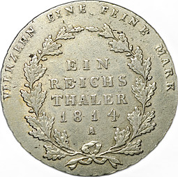 Монета 1 талер (рейхсталер) 1814 A Пруссия Германия