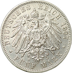 Монета 5 марок 1907 Вюртемберг Германия